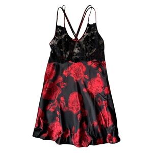 Black and Red Floral Lace Chemise
